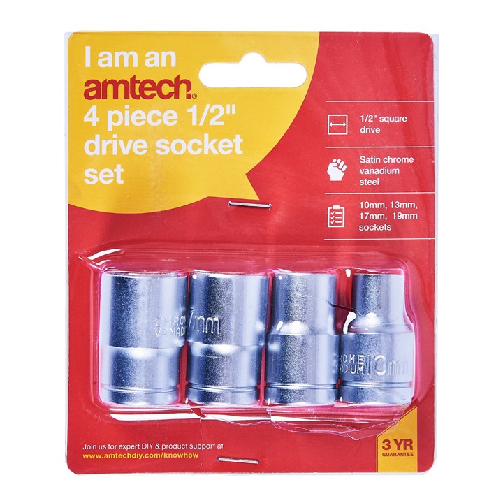 Amtech 4 Piece 13mm (1/2") drive socket set I0200