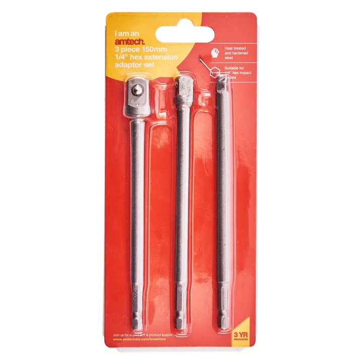 Amtech 3 Piece 150mm 1/4" hex extension adapter set I5705