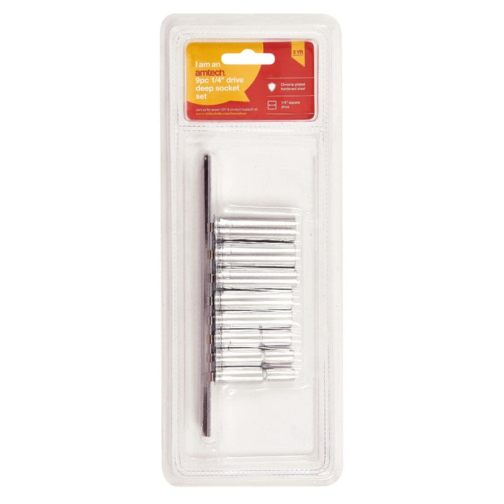 Amtech 9 Piece 1/4” metric deep socket set I6400