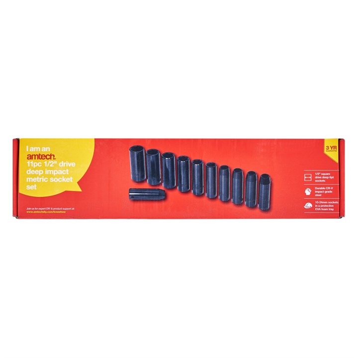 Amtech 11 Piece 13mm (1/2'') deep impact socket set I7205