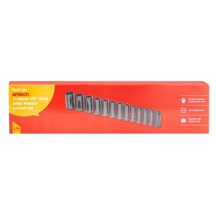 Amtech 13 Piece 1/2'' square drive deep impact socket set I7405