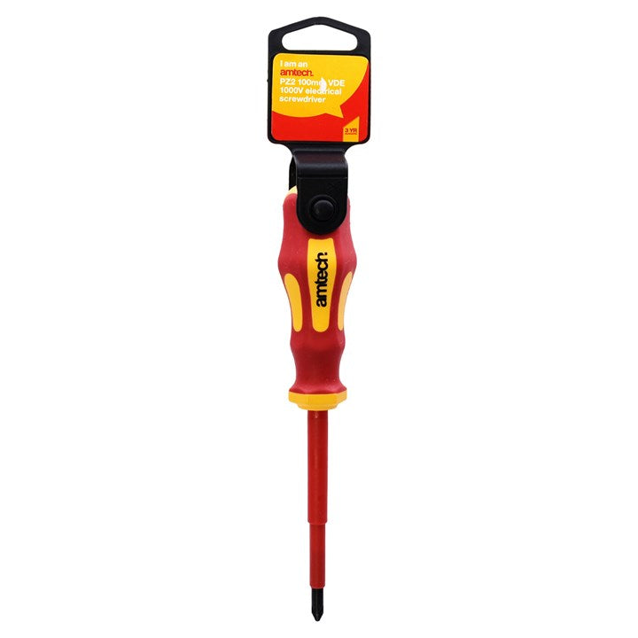 Amtech 100mm Pozidriv™ VDE™ 1000V electrical screwdriver with PZ 2 tip L0653