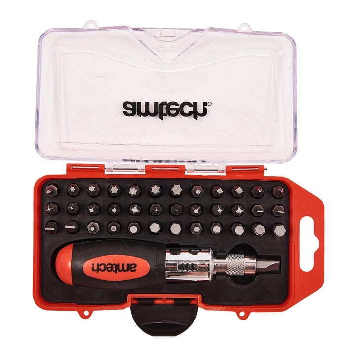 Amtech 38 Piece stubby ratchet screwdriver and bit set L1965