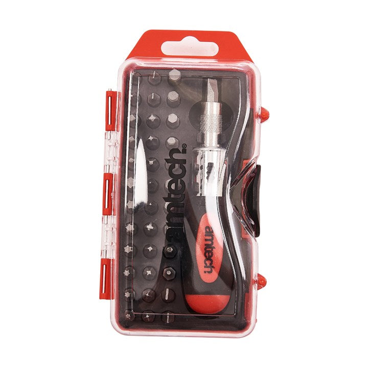 Amtech 38 Piece stubby ratchet screwdriver and bit set L1965