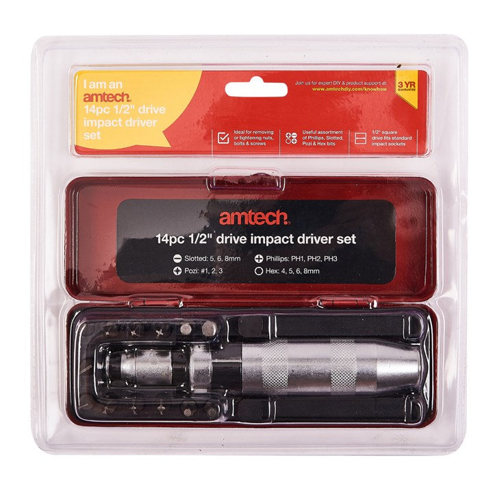 Amtech 14 Piece 13mm (1/2") drive impact driver set L2130