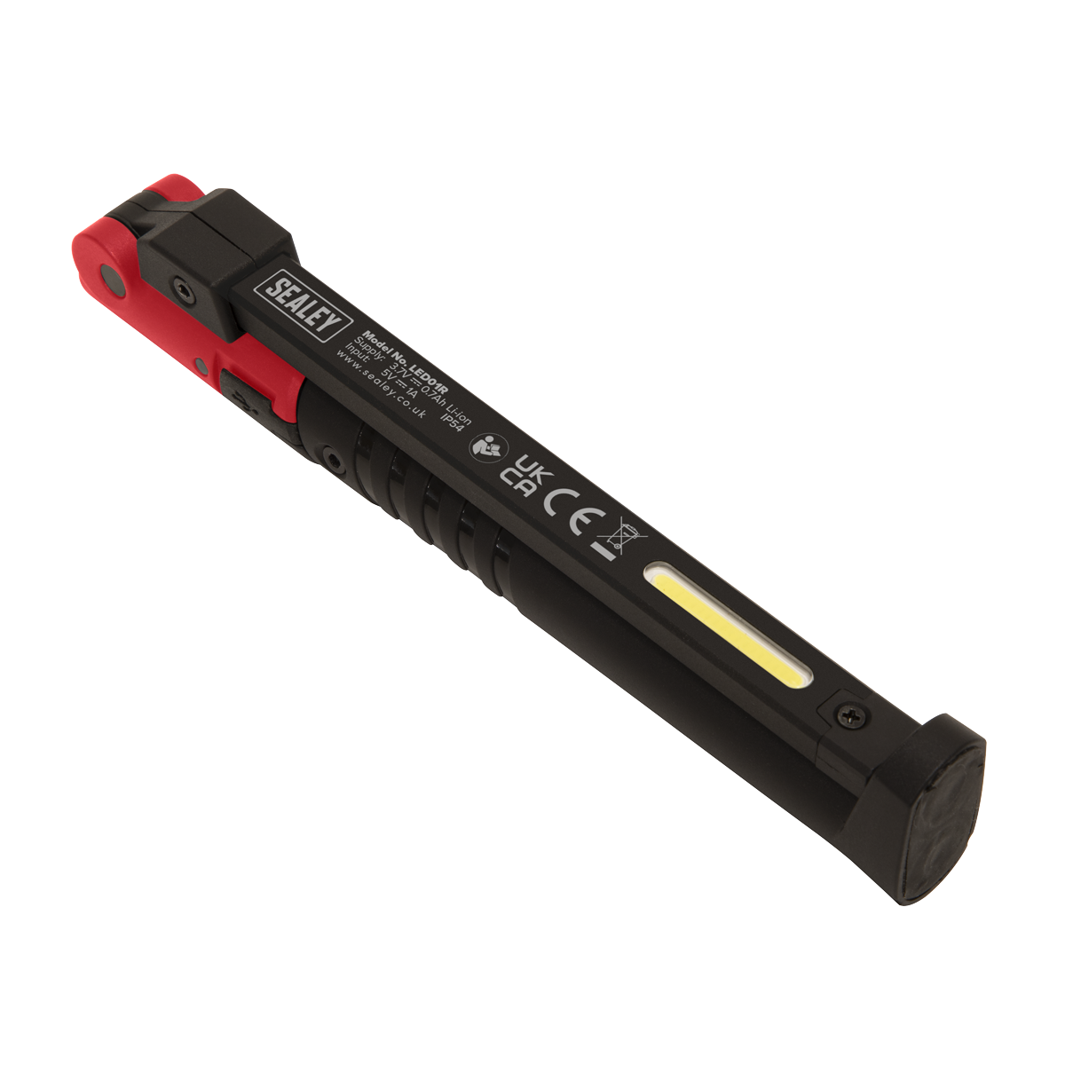 Sealey 2 COB & 1 SMD LED Rechargeable Slim Folding Pocket Light - Red LED01R