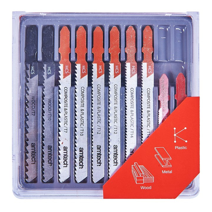 Amtech 10 Piece mixed jigsaw blades with T-slot fitting M1850