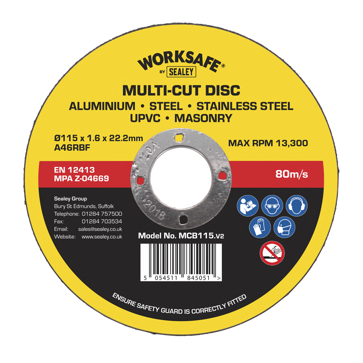 Sealey Ø115 x 1.6mm Multipurpose Cutting Disc Ø22mm Bore MCB115