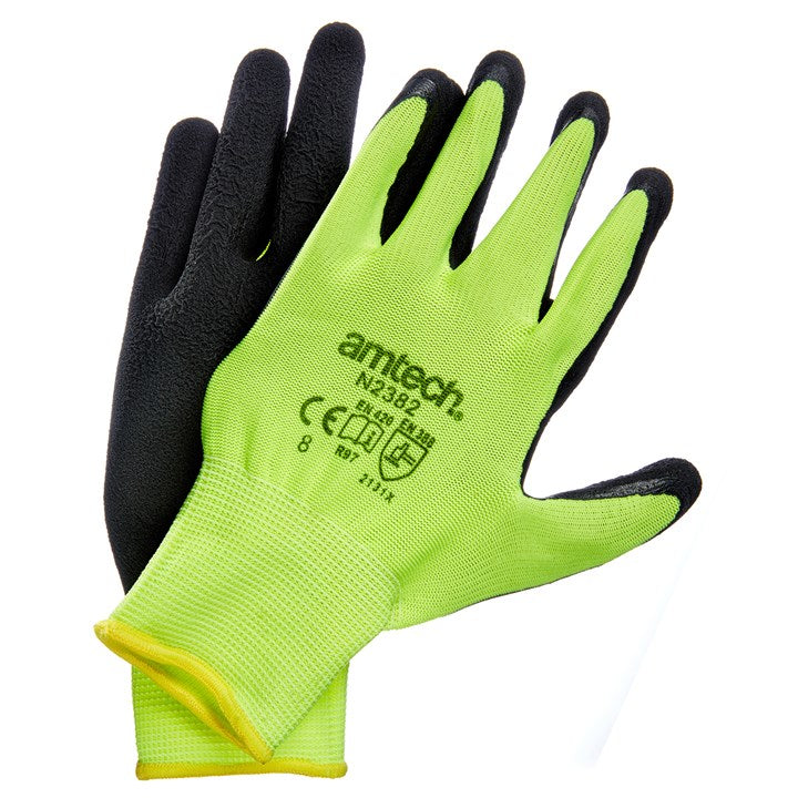 Amtech Medium (Size 8) Hi-Vis latex coated gloves N2382