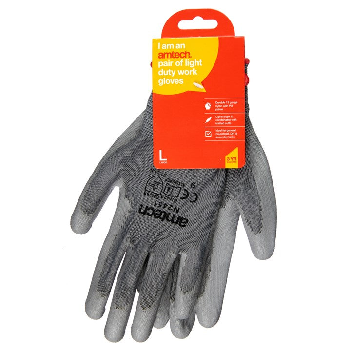 Amtech Large (Size 9) Light duty polyurethane-coated work gloves - grey N2451