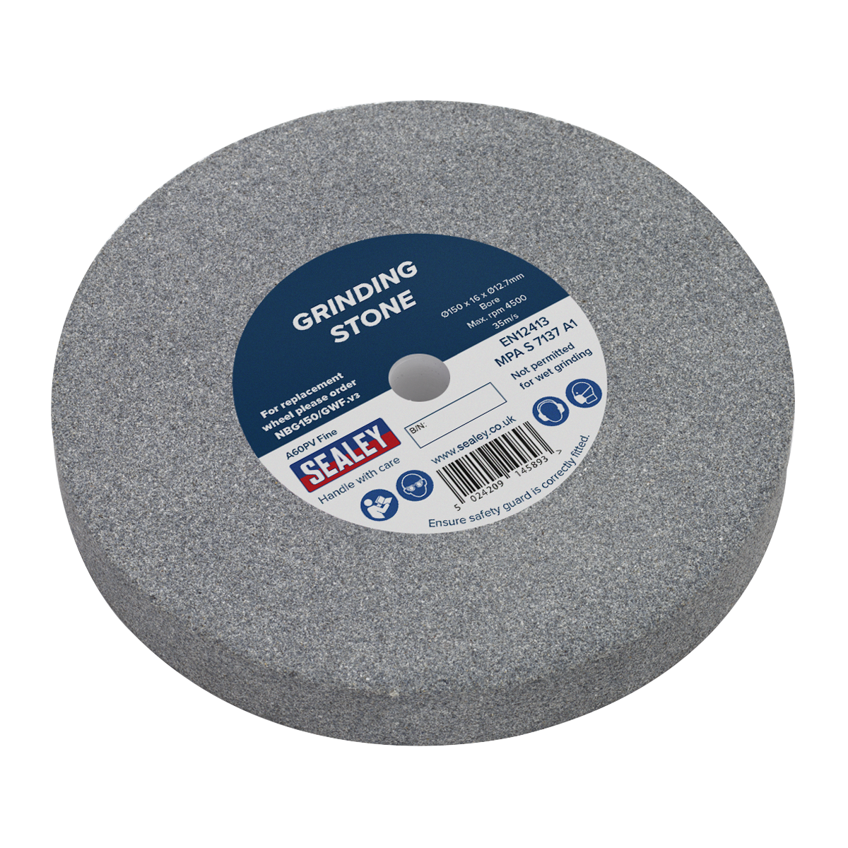 Sealey Ø150 x 16mm Grinding Stone Ø13mm Bore A60P Fine NBG150/GWF