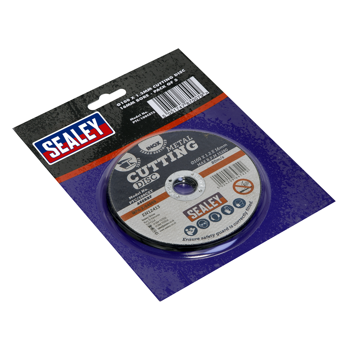 Sealey Ø100 x 1.2mm Cutting Disc 16mm Bore - Pack of 5 PTC/100CET5
