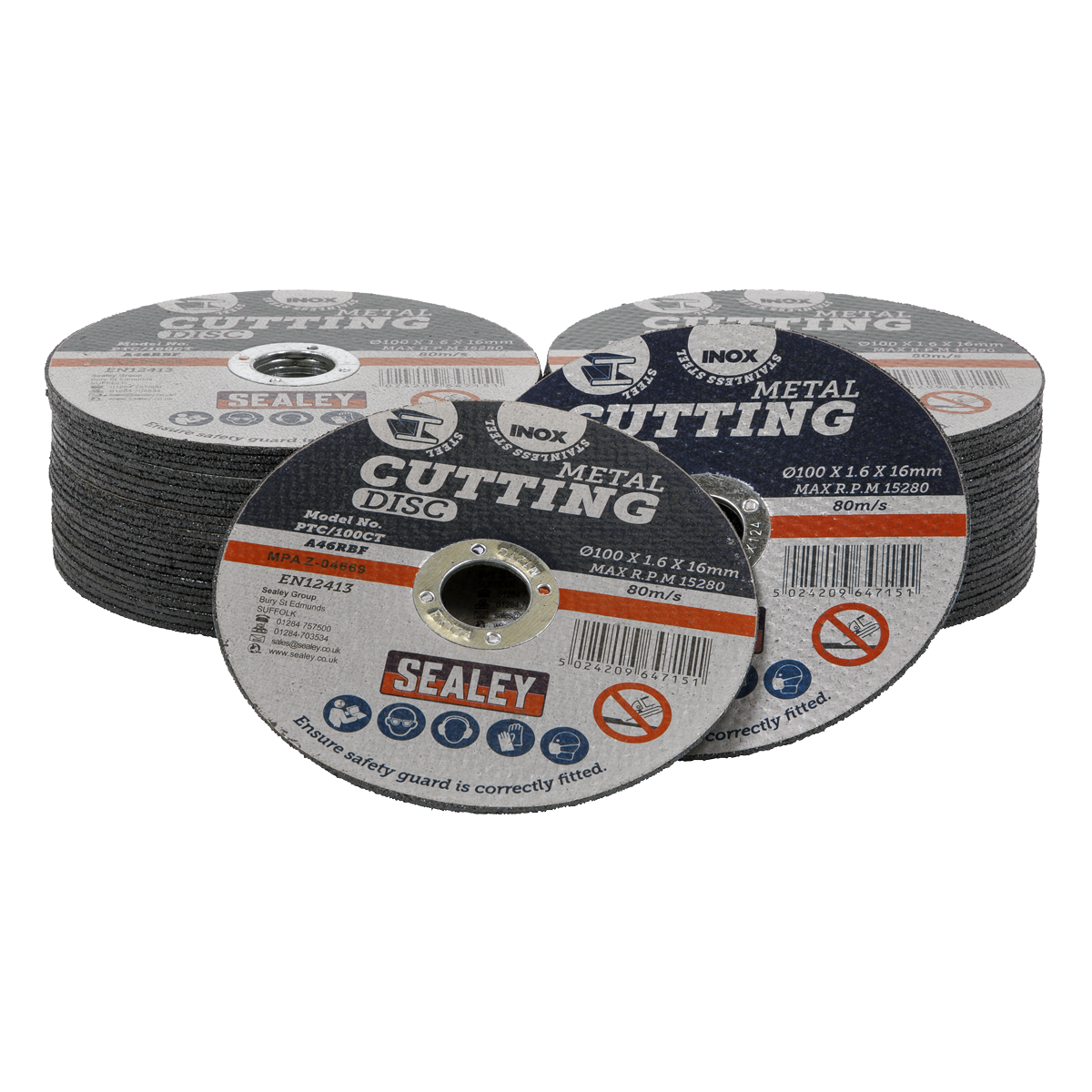 Sealey Ø100 x 1.6mm Cutting Disc Ø16mm Bore Pack of 50 PTC/100CT50