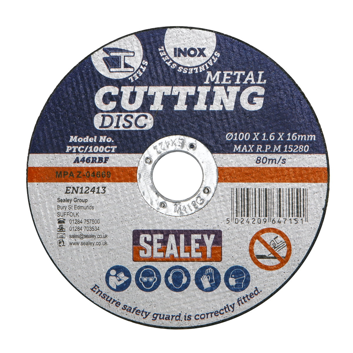 Sealey Ø100 x 1.6mm Cutting Disc 16mm Bore PTC/100CT