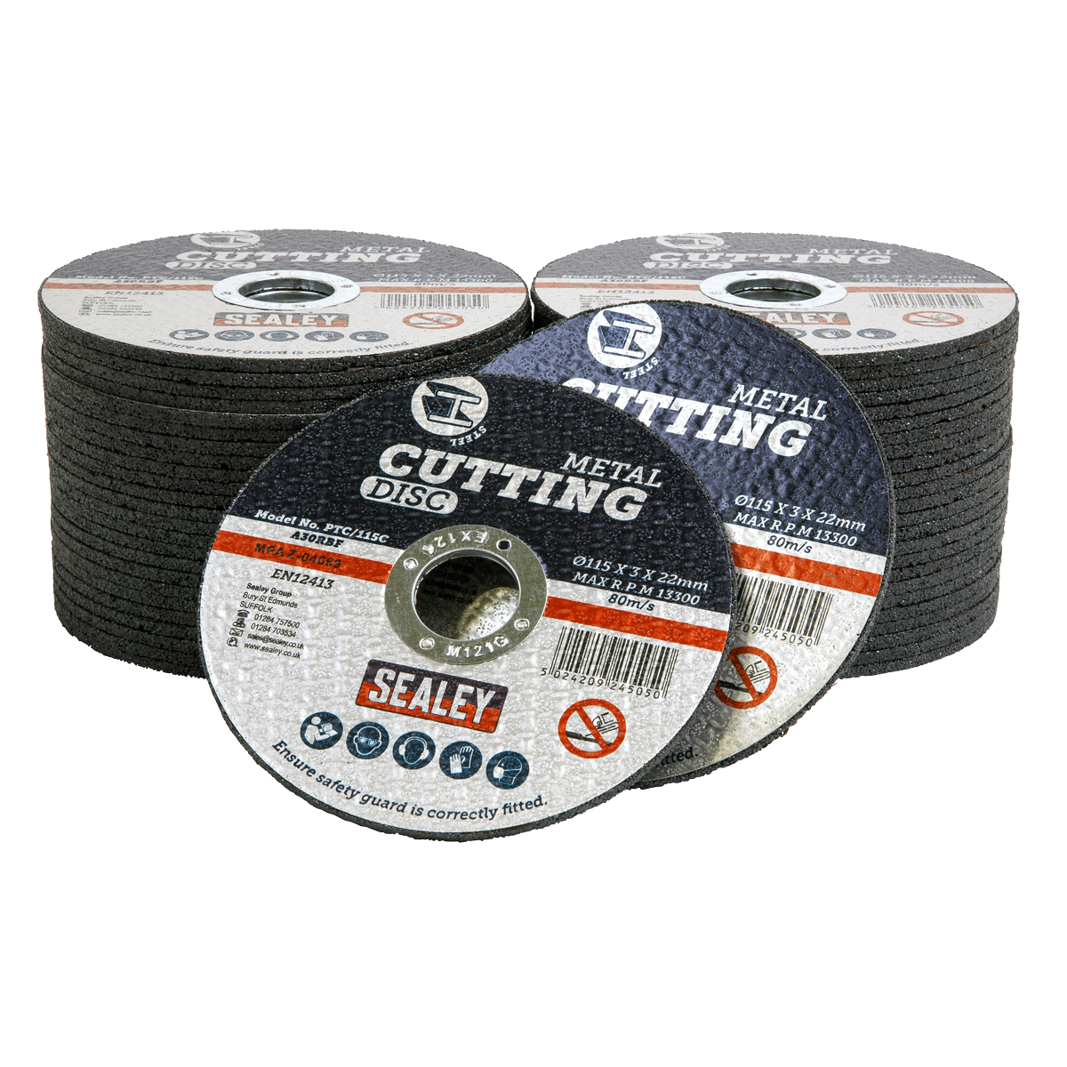 Sealey Ø115 x 3mm Cutting Disc Ø22mm Bore Pack of 50 PTC/115C50