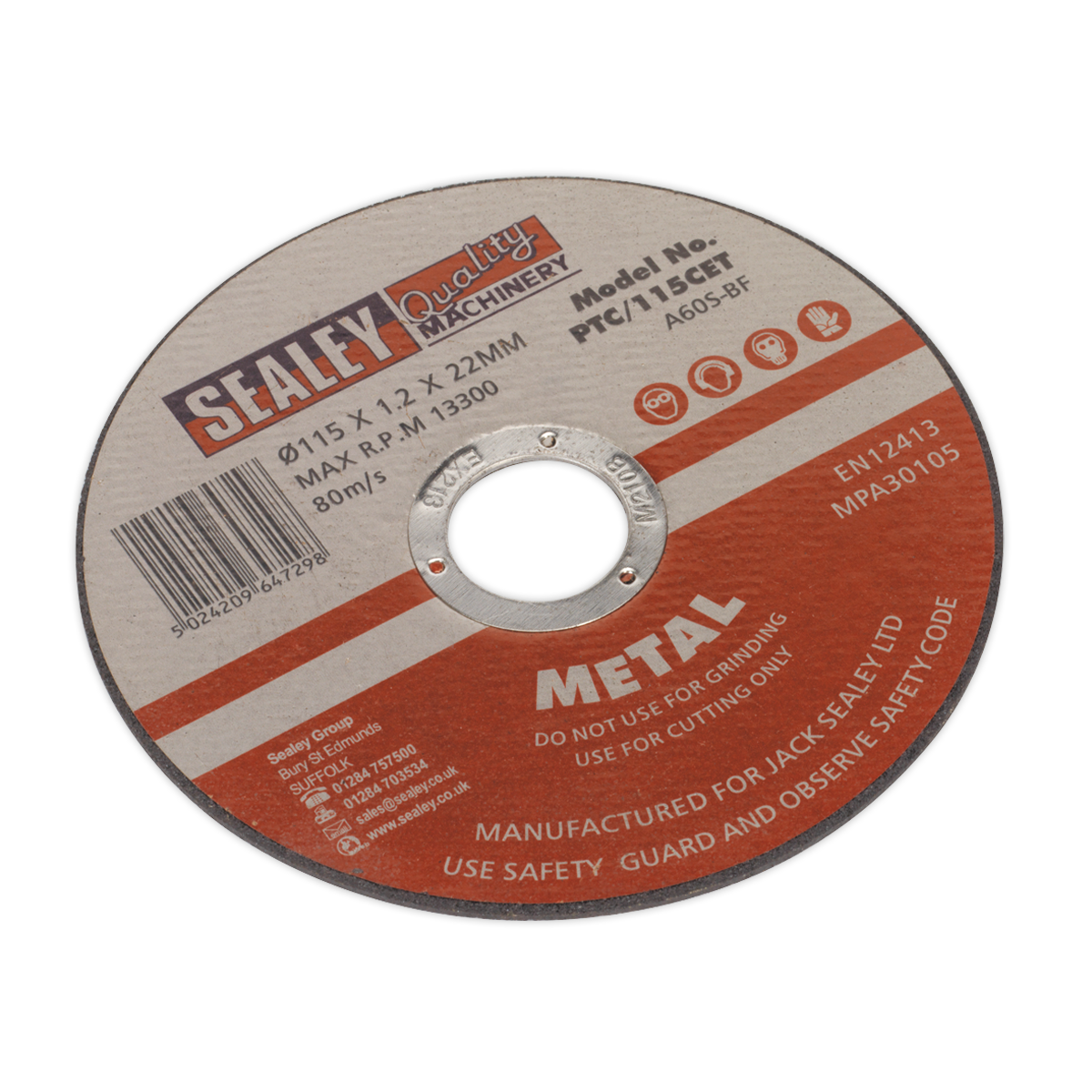 Sealey Ø115 x 1.2mm Cutting Disc 22mm Bore PTC/115CET