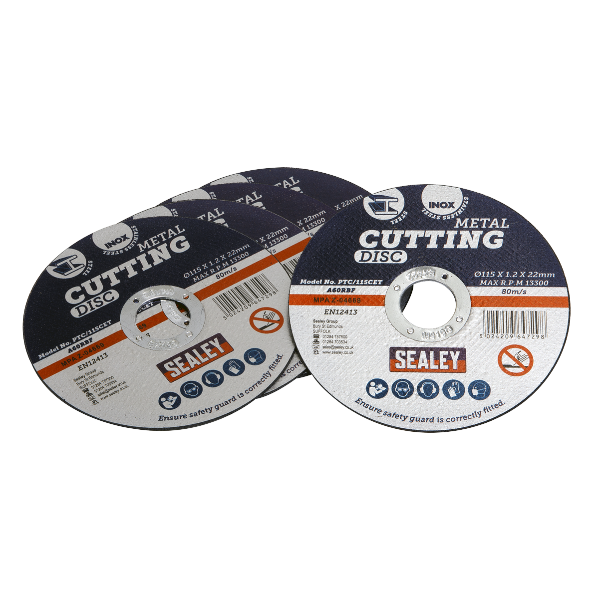 Sealey Ø115 x 1.2mm Cutting Disc 22mm Bore - Pack of 5 PTC/115CET5