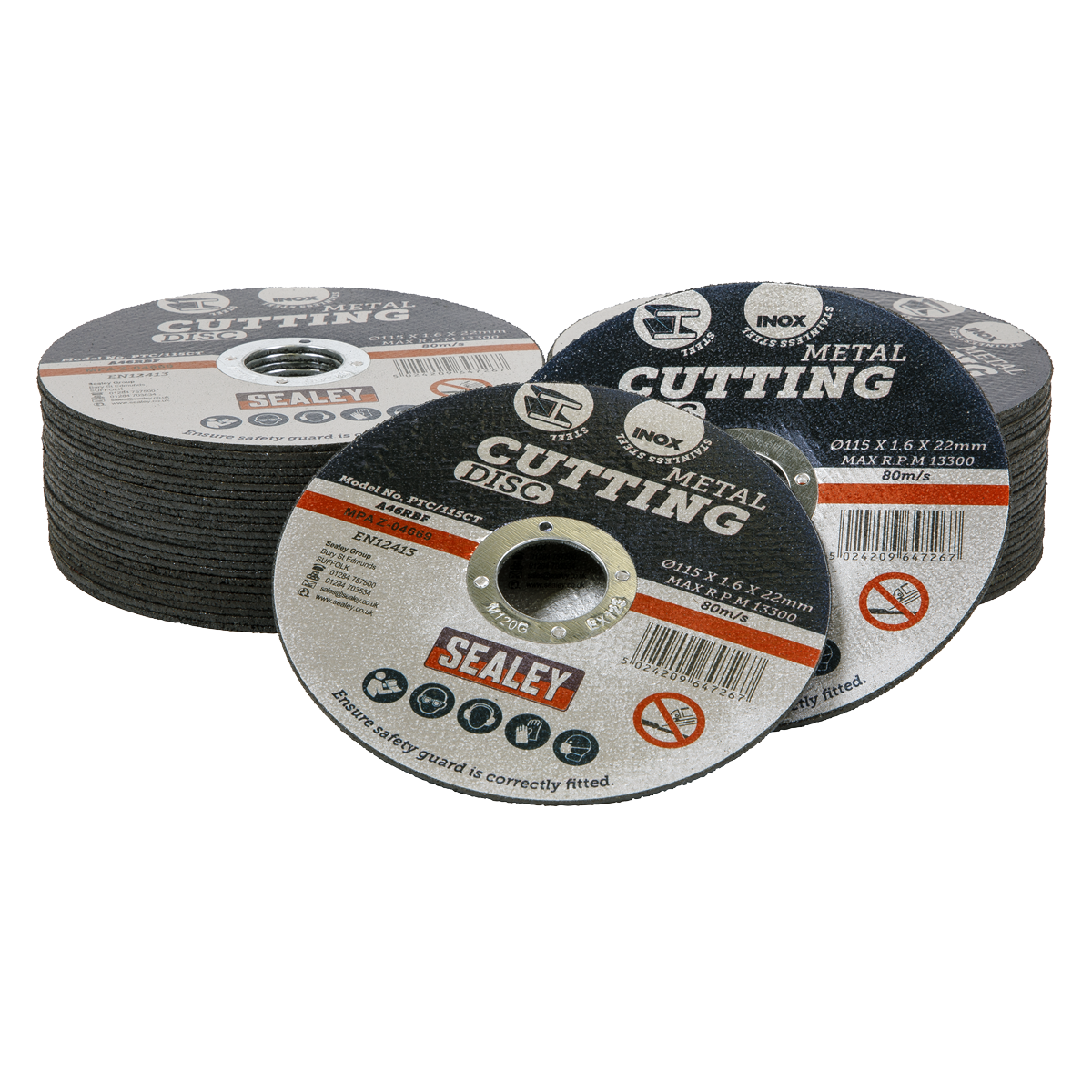 Sealey Ø115 x 1.6mm Cutting Disc Ø22mm Bore Pack of 50 PTC/115CT50