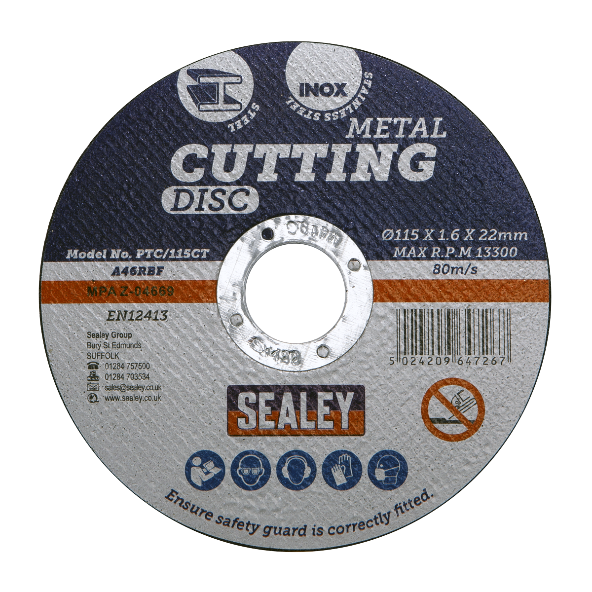 Sealey Ø115 x 1.6mm Cutting Disc 22mm Bore PTC/115CT