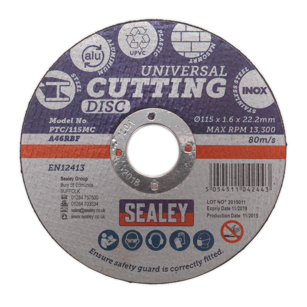 Sealey Ø115 x 1.6mm Universal Cutting Disc Ø22.2mm Bore PTC/115MC