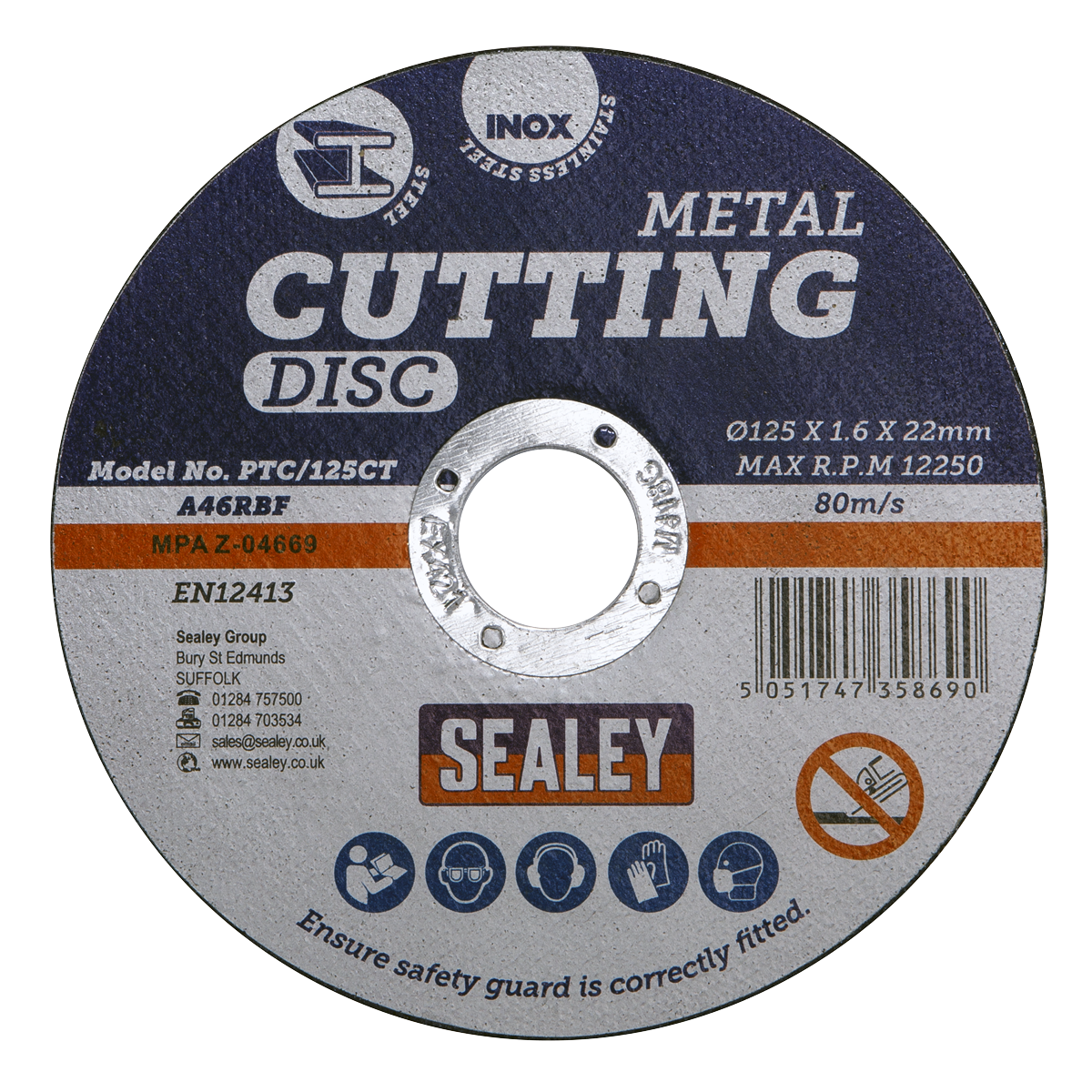 Sealey Ø125 x 1.6mm Cutting Disc 22mm Bore PTC/125CT