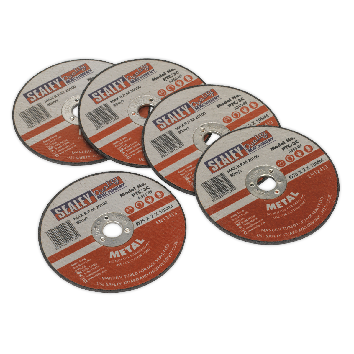 Sealey Ø75 x 2mm Cutting Disc Ø10mm Bore - Pack of 5 PTC/3C5