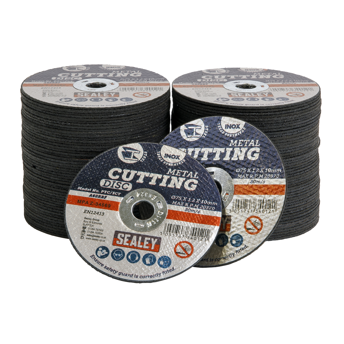 Sealey Ø75 x 1.2mm Cutting Disc Ø10mm Bore Pack of 100 PTC/3CT100
