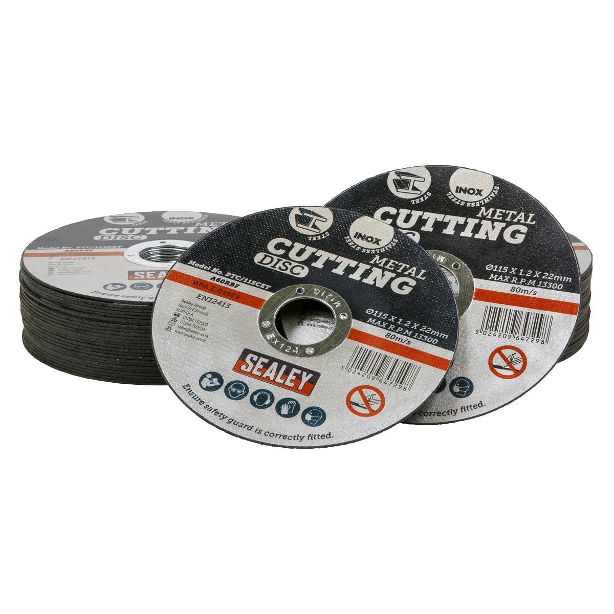 Sealey Ø115 x 1.2mm Cutting Disc Ø22mm Bore - Pack of 50 PTC115CET50