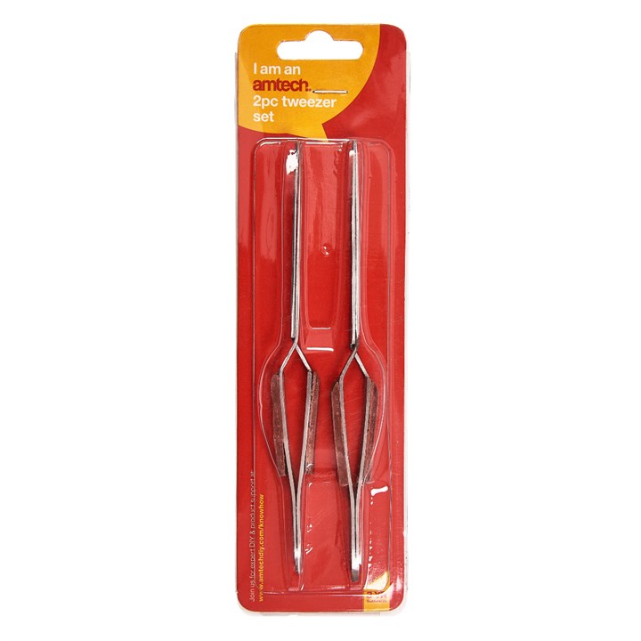 Amtech 2 Piece wooden handle tweezer set R0380