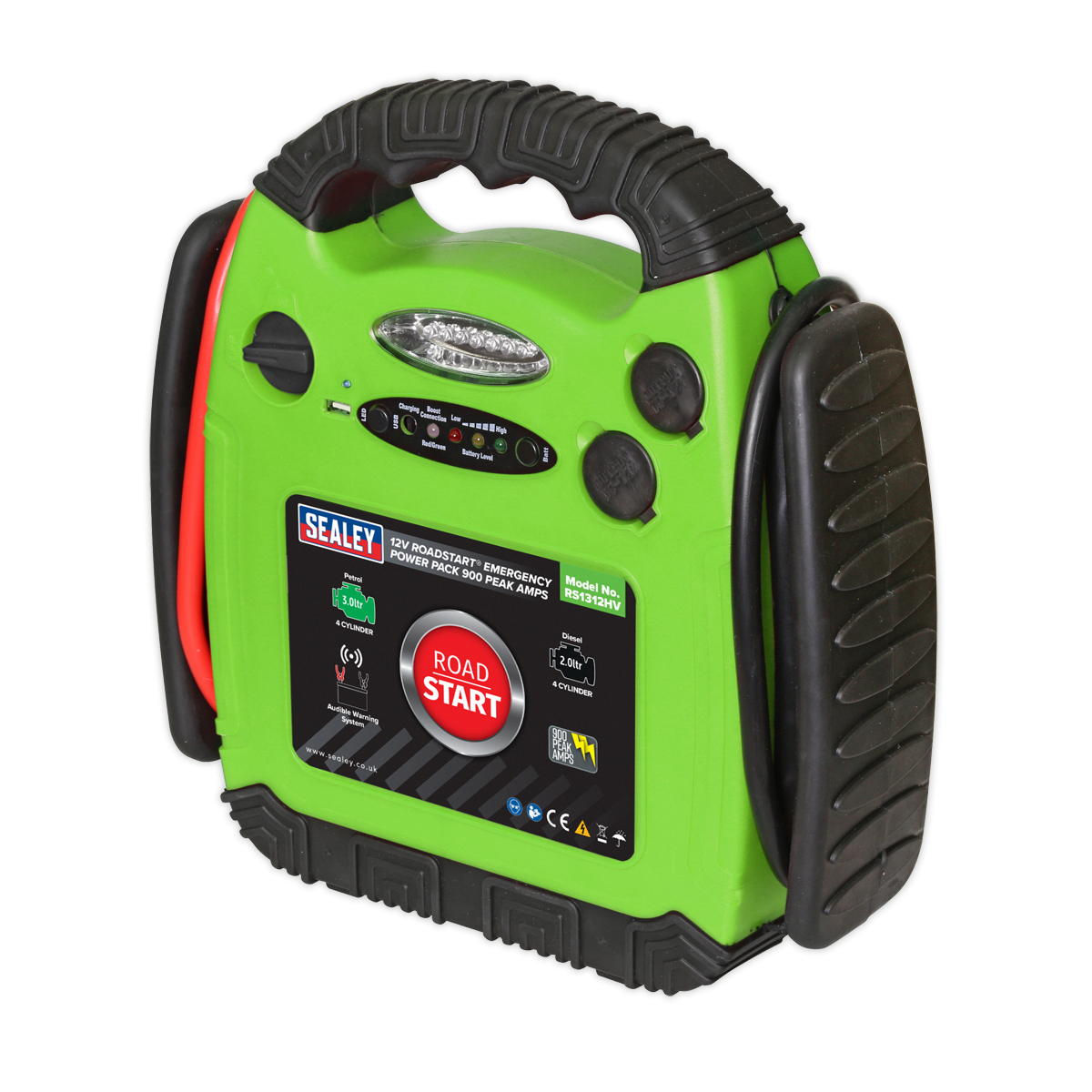 Sealey 900A 12V RoadStart® Emergency Jump Starter - Hi-Vis Green RS1312HV