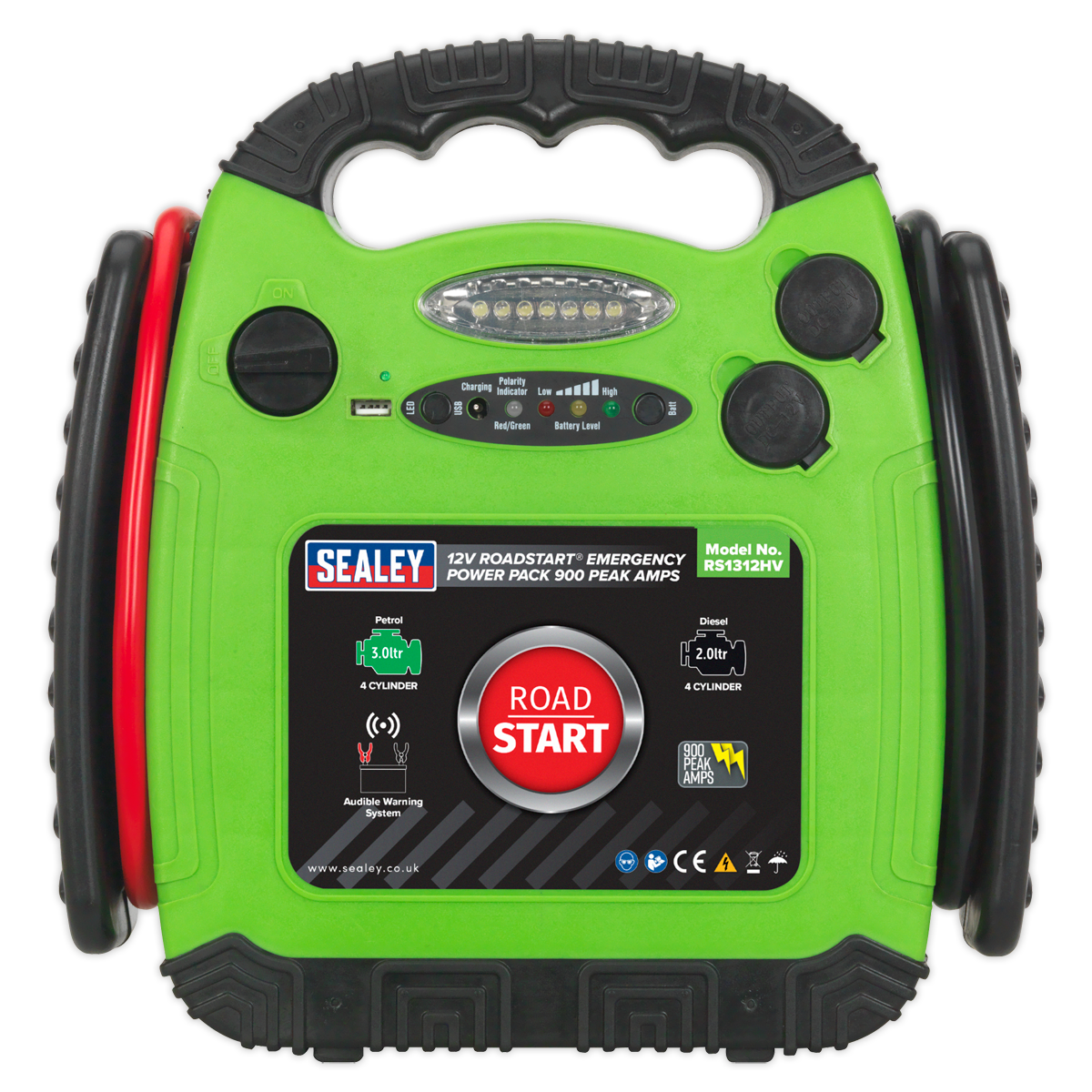 Sealey 900A 12V RoadStart® Emergency Jump Starter - Hi-Vis Green RS1312HV