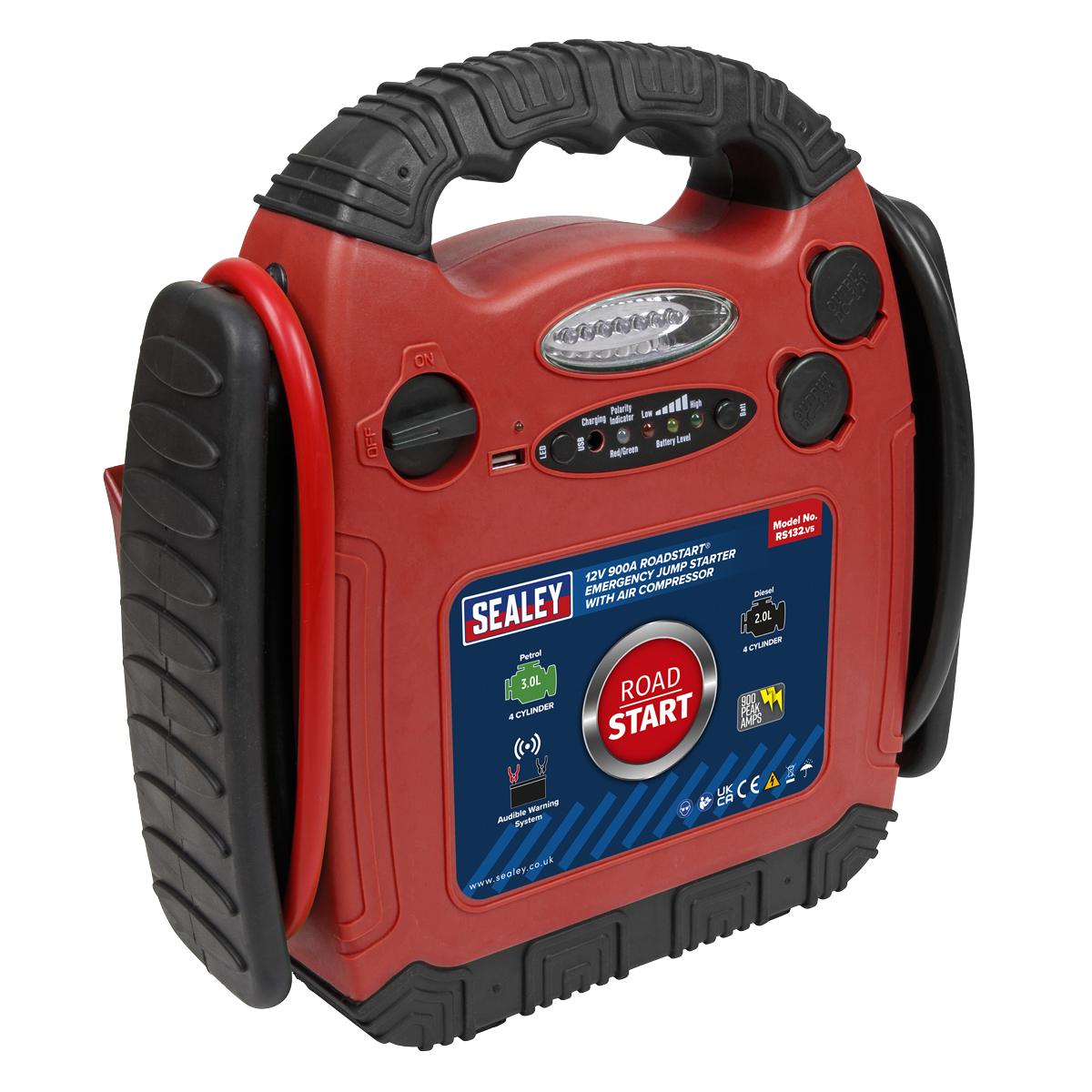 Sealey 12V 900A RoadStart® Emergency Jump Starter with Air Compressor RS132