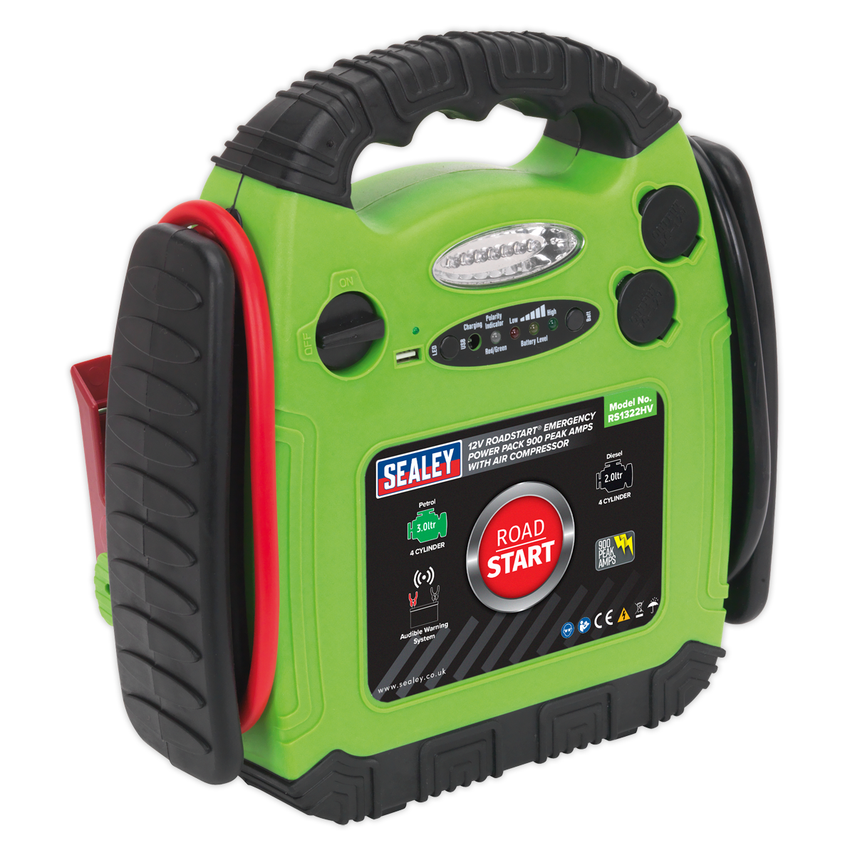 Sealey 900A 12V RoadStart® Emergency Jump Starter - Hi-Vis with Air Compressor RS1322HV