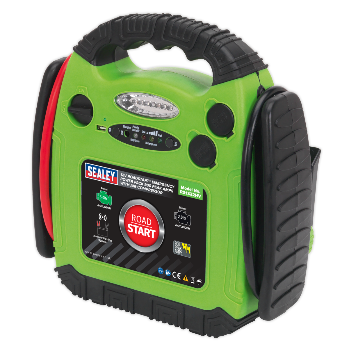 Sealey 900A 12V RoadStart® Emergency Jump Starter - Hi-Vis with Air Compressor RS1322HV