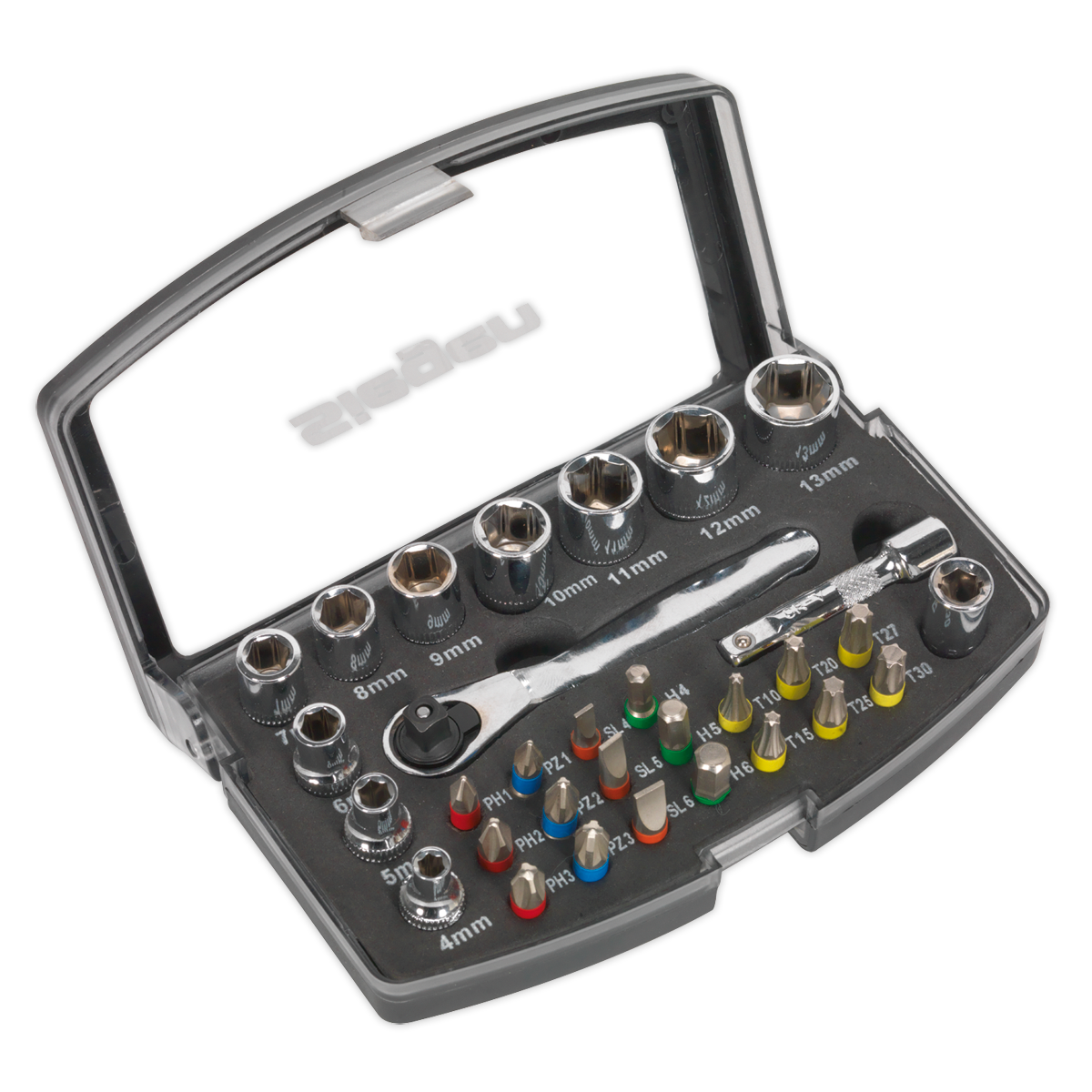 Sealey 31pc 1/4"Sq Drive Socket & Colour-Coded Bit Set S01036