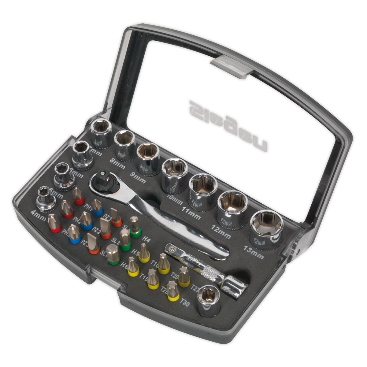 Sealey 31pc 1/4"Sq Drive Socket & Colour-Coded Bit Set S01036