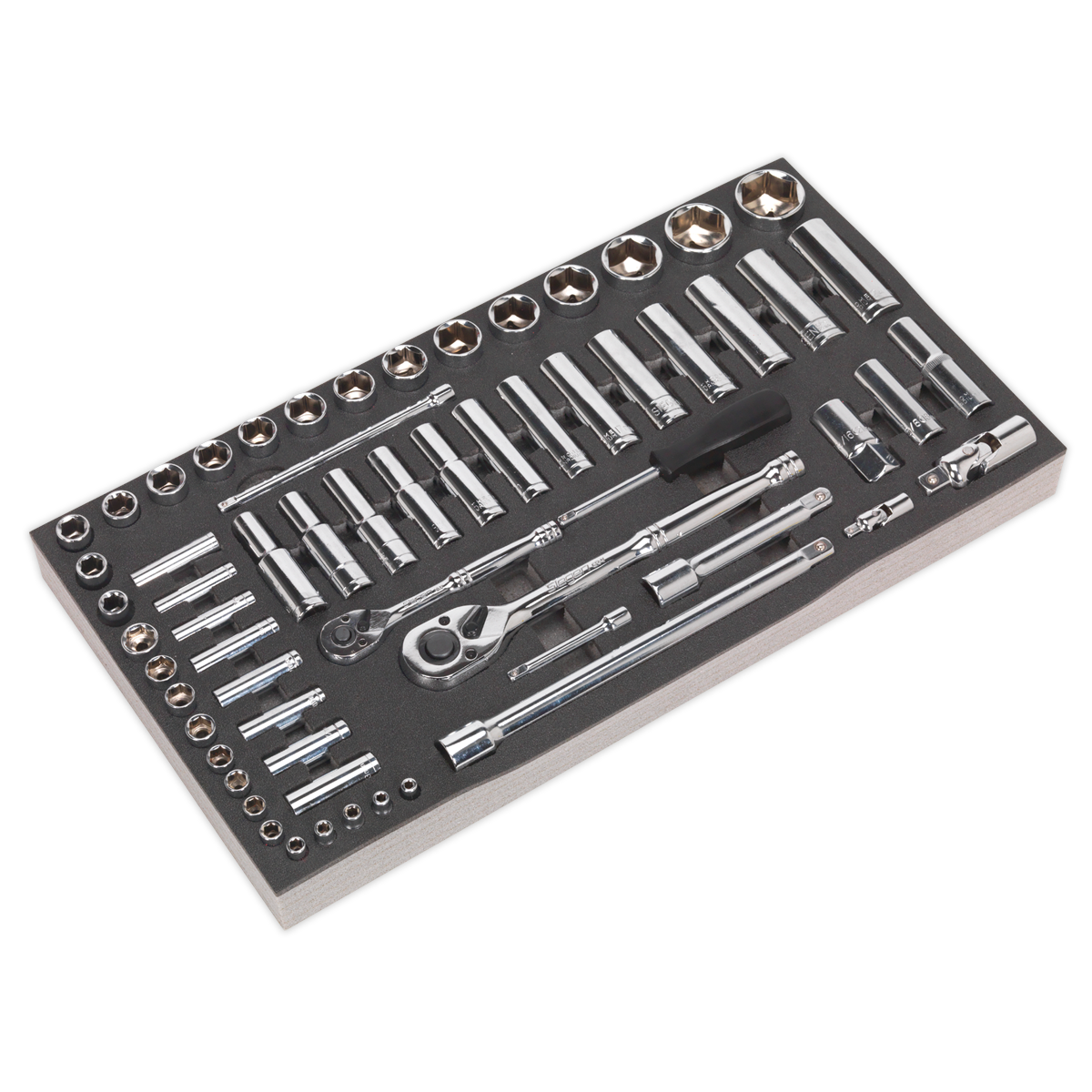 Sealey 62pc 1/4" & 1/2"Sq Drive Socket Set with Tool Tray S01122