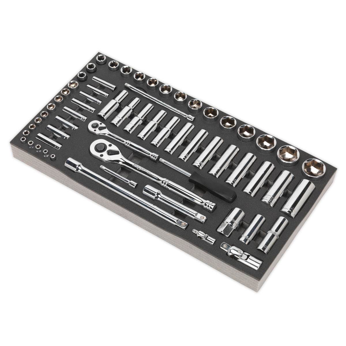 Sealey 62pc 1/4" & 1/2"Sq Drive Socket Set with Tool Tray S01122
