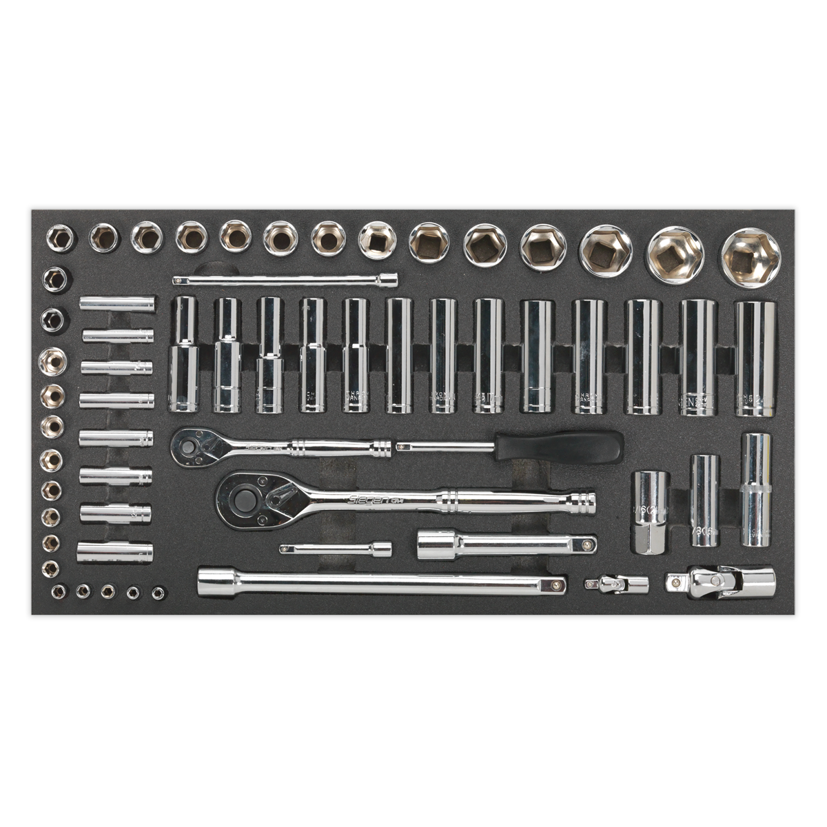 Sealey 62pc 1/4" & 1/2"Sq Drive Socket Set with Tool Tray S01122