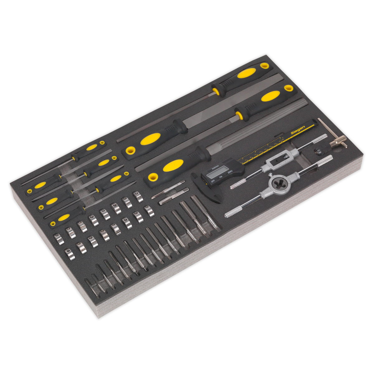 Sealey 48pc Tap & Die, File & Caliper Set with Tool Tray S01132