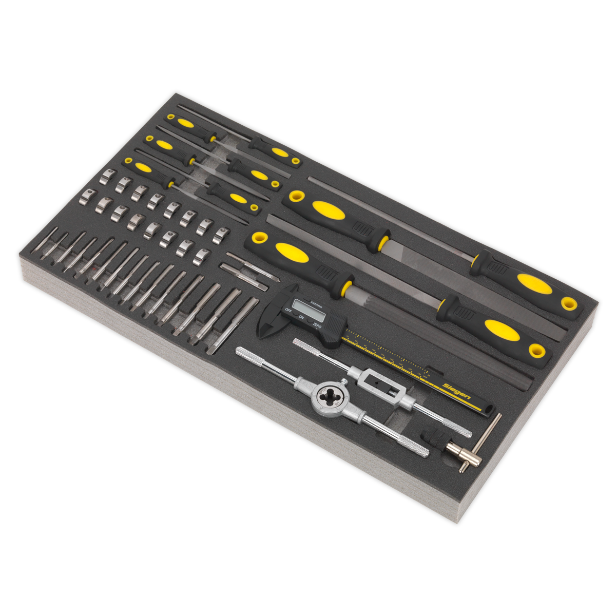 Sealey 48pc Tap & Die, File & Caliper Set with Tool Tray S01132