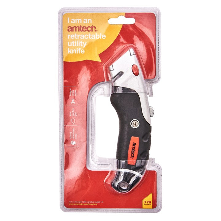 Amtech Retractable utility knife with soft grip S0476