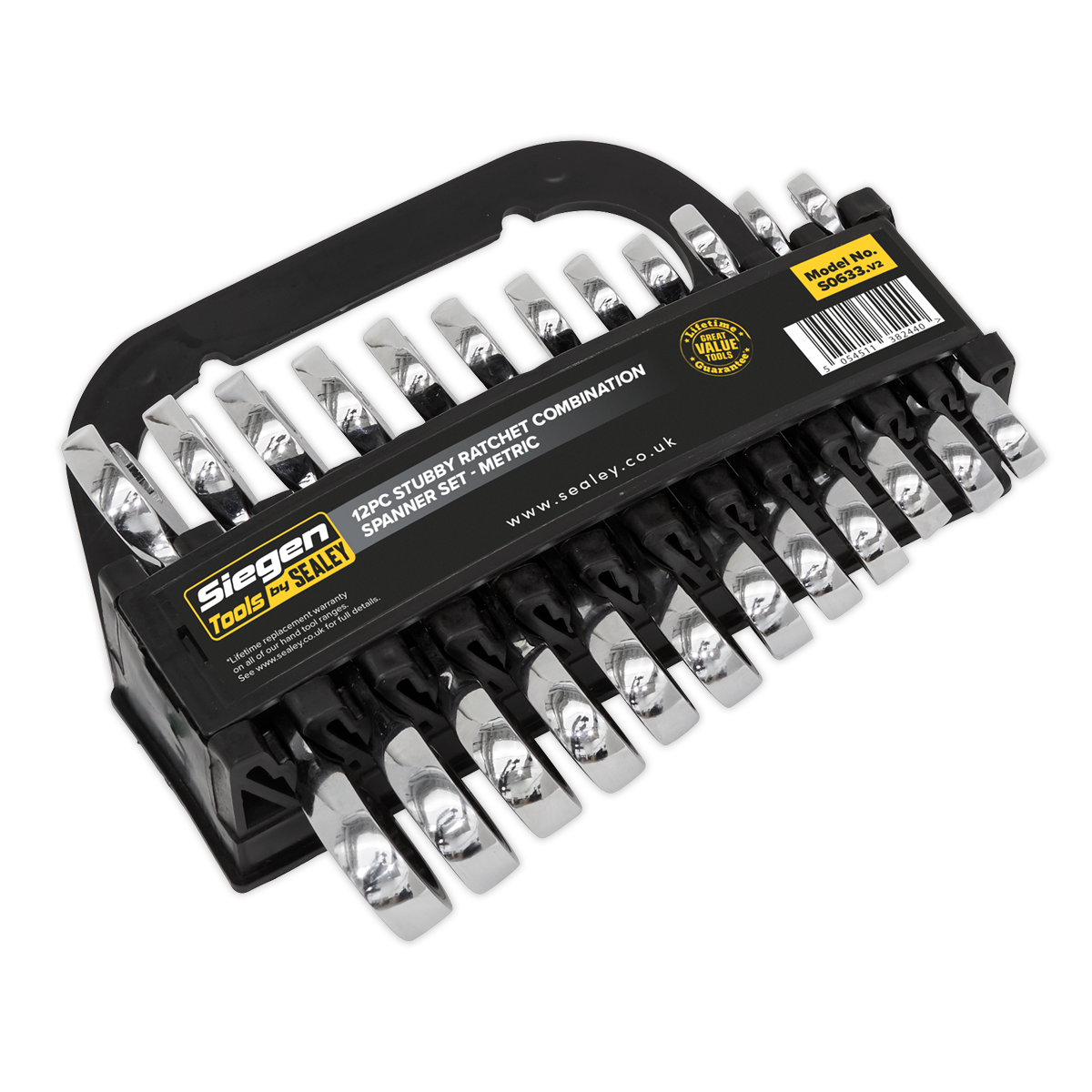 Sealey 12pc Stubby Ratchet Combination Spanner Set S0633