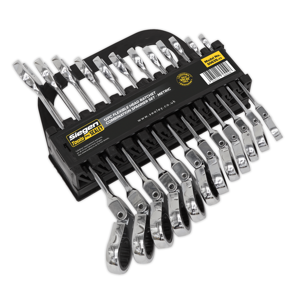Sealey 12pc Flexi-Head Combination Ratchet Spanner Set S0635