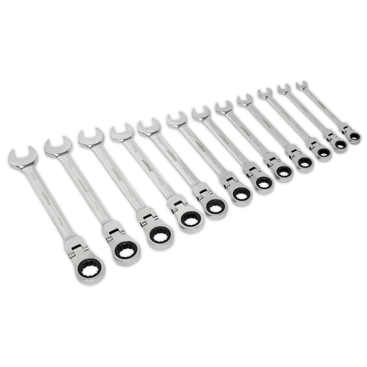 Sealey 12pc Flexi-Head Combination Ratchet Spanner Set S0635