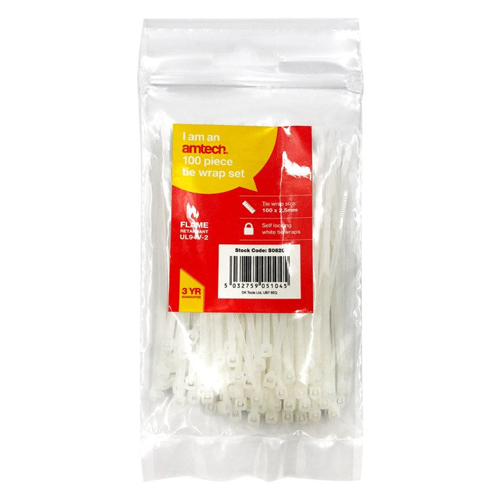 Amtech 100 Tie wraps (100mm x 2.5mm) - white S0820
