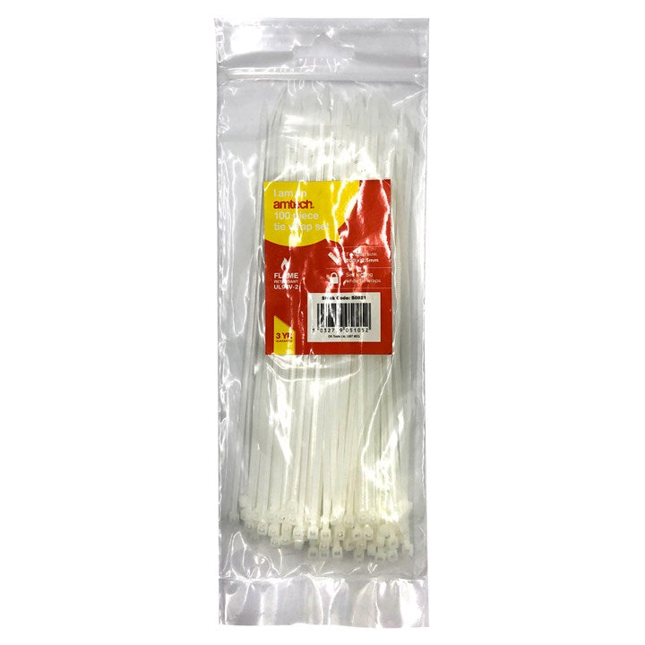 Amtech 100 Tie wraps (200mm x 2.5mm) - white S0821