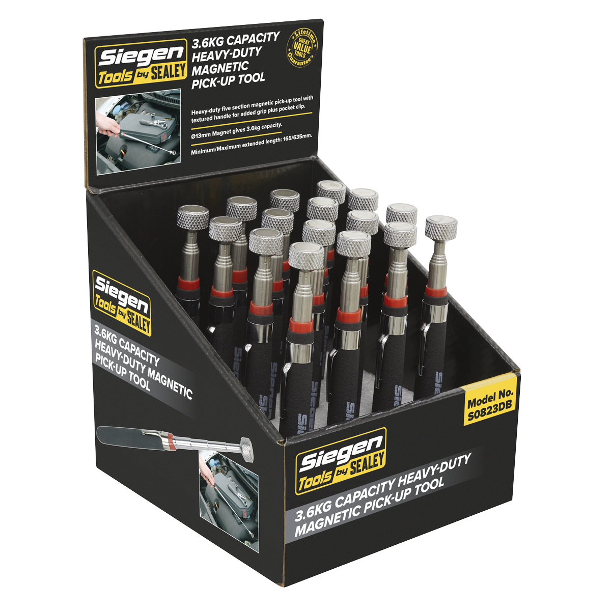 Sealey Heavy-Duty Magnetic Pick-Up Tool - 3.6kg Capacity - Display Box of 16 S0823DB