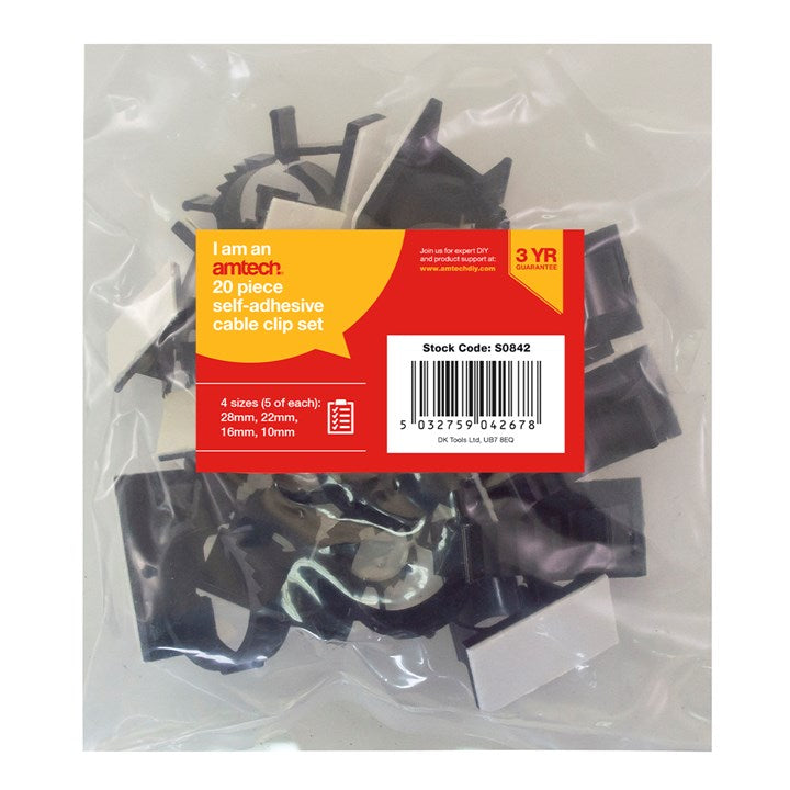 Amtech 20 self-adhesive cable clips S0842