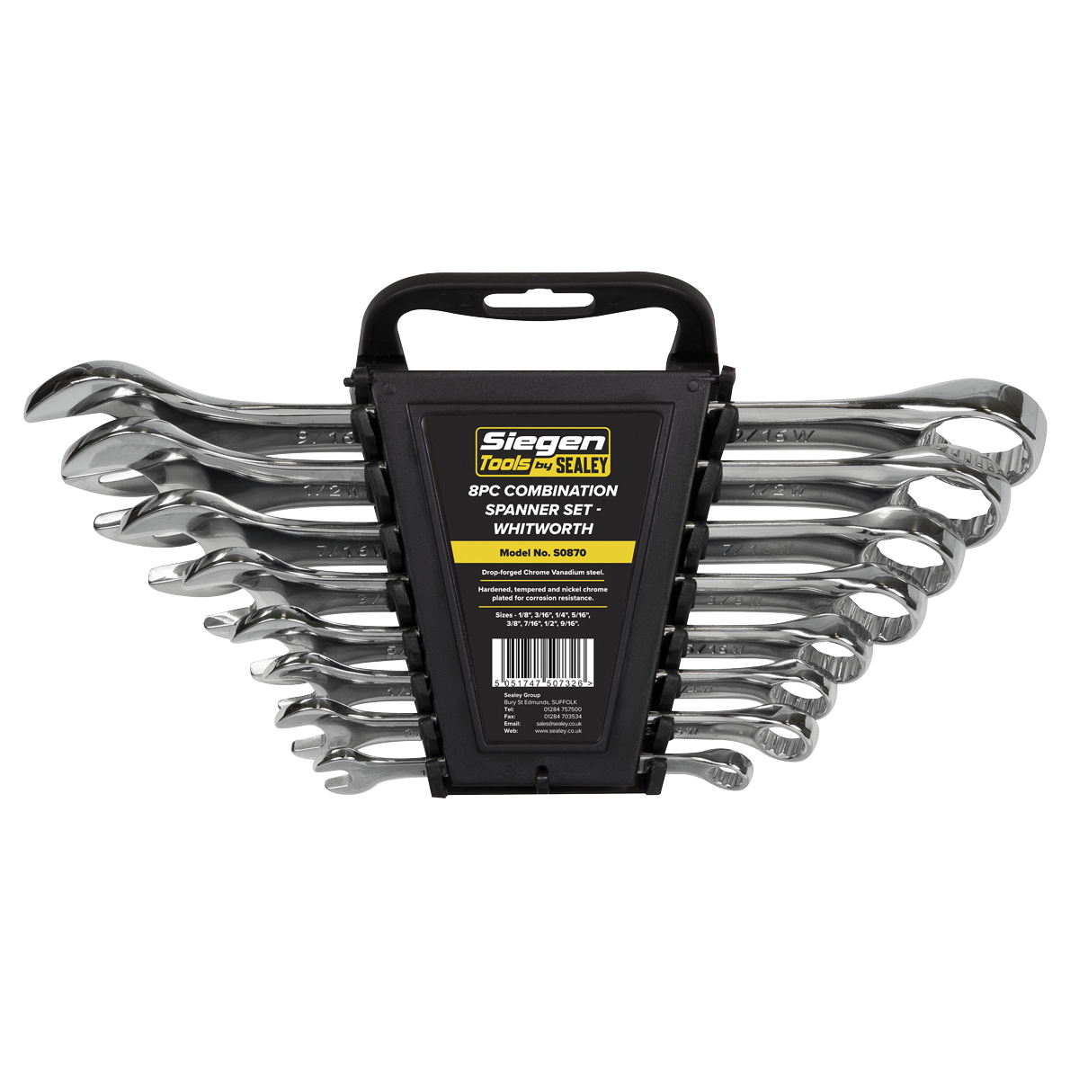 Sealey 8pc Combination Spanner Set - Whitworth S0870
